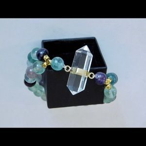 Double Strand Quartz Pendant Crystal Bead Bracelet Gold Green Purple Fluorite